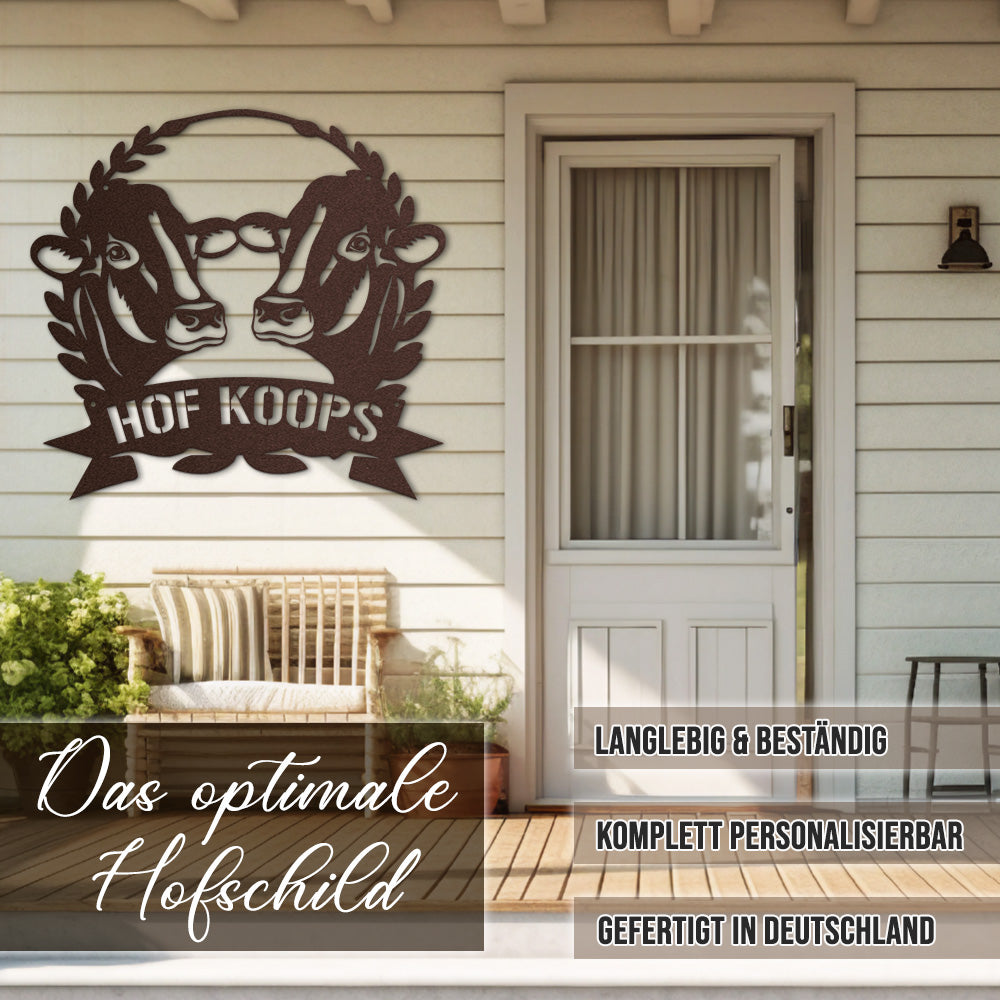 Hofschild - 2 Kühe aus edlem Stahl (personalisierbar)