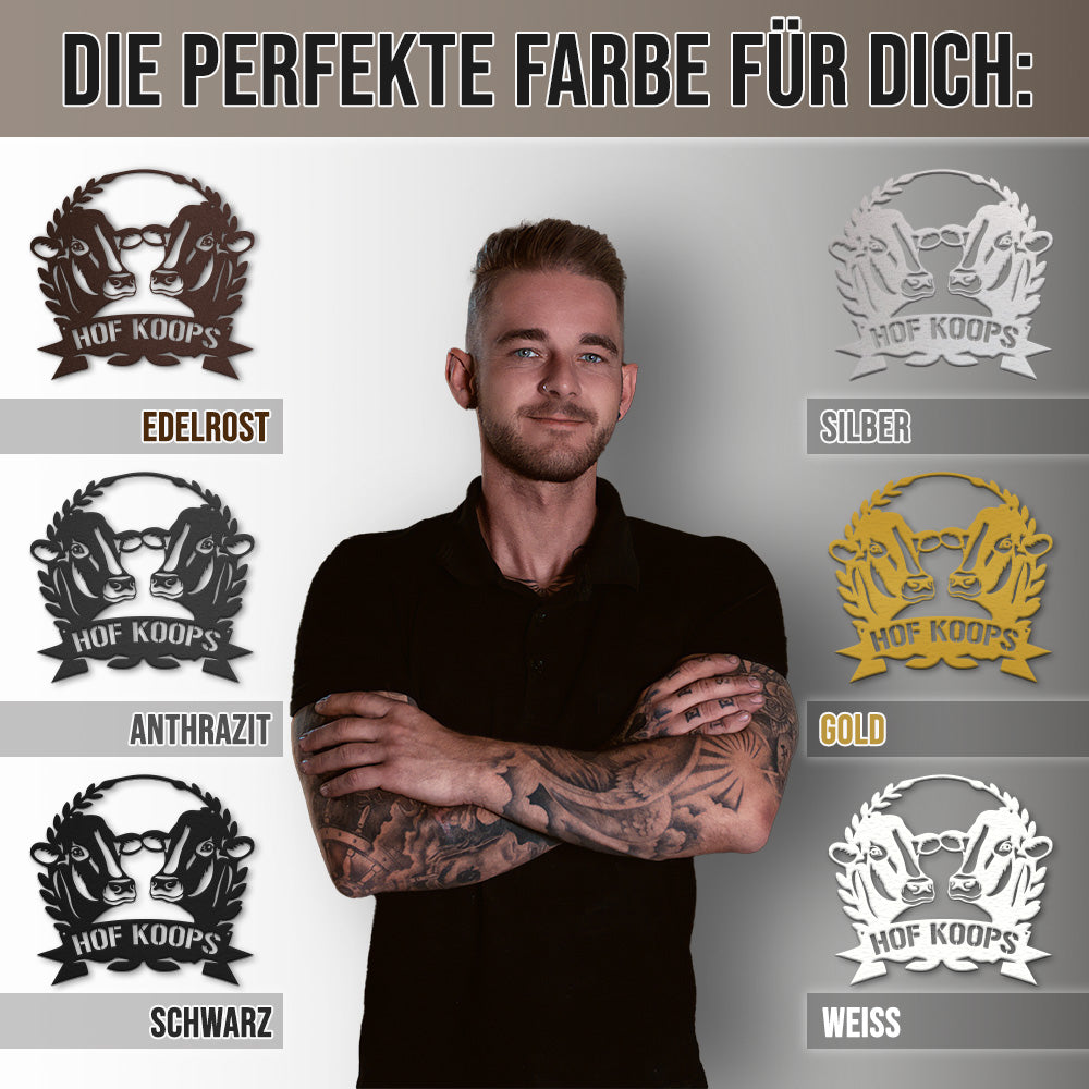Hofschild - 2 Kühe aus edlem Stahl (personalisierbar)