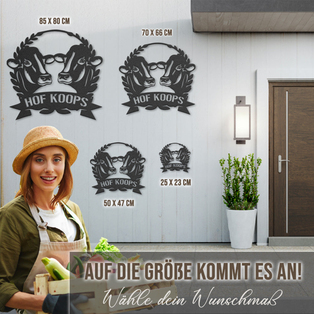 Hofschild - 2 Kühe aus edlem Stahl (personalisierbar)