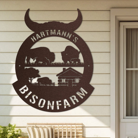 Hofschild - Bison aus edlem Stahl (personalisierbar)