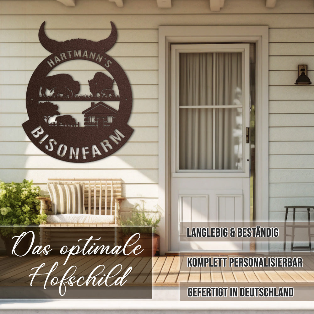 Hofschild - Bison aus edlem Stahl (personalisierbar)