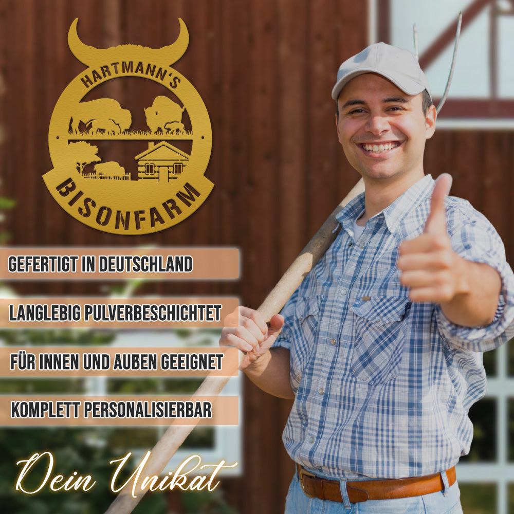 Hofschild - Bison aus edlem Stahl (personalisierbar)