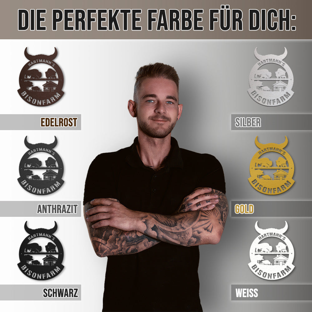 Hofschild - Bison aus edlem Stahl (personalisierbar)