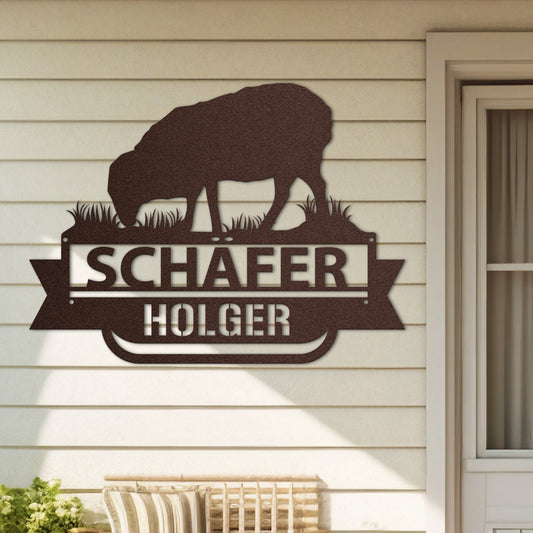 Hofschild - Schaf aus edlem Stahl (personalisierbar)