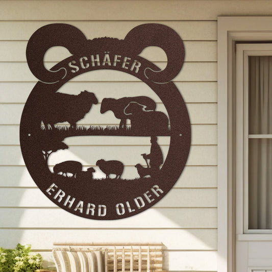 Hofschild - Schafe aus edlem Stahl (personalisierbar)