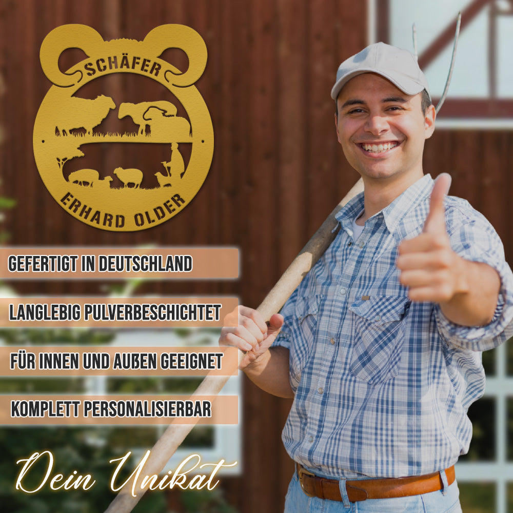 Hofschild - Schafe aus edlem Stahl (personalisierbar)