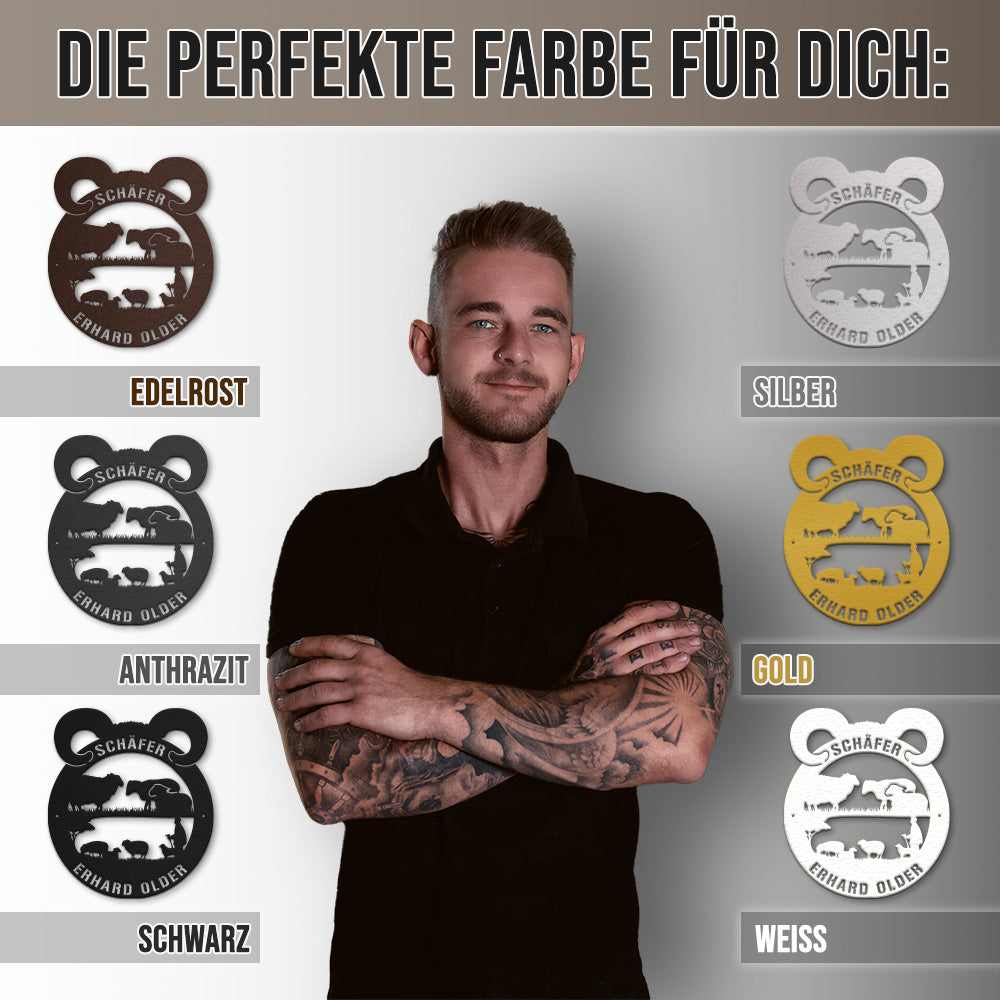 Hofschild - Schafe aus edlem Stahl (personalisierbar)