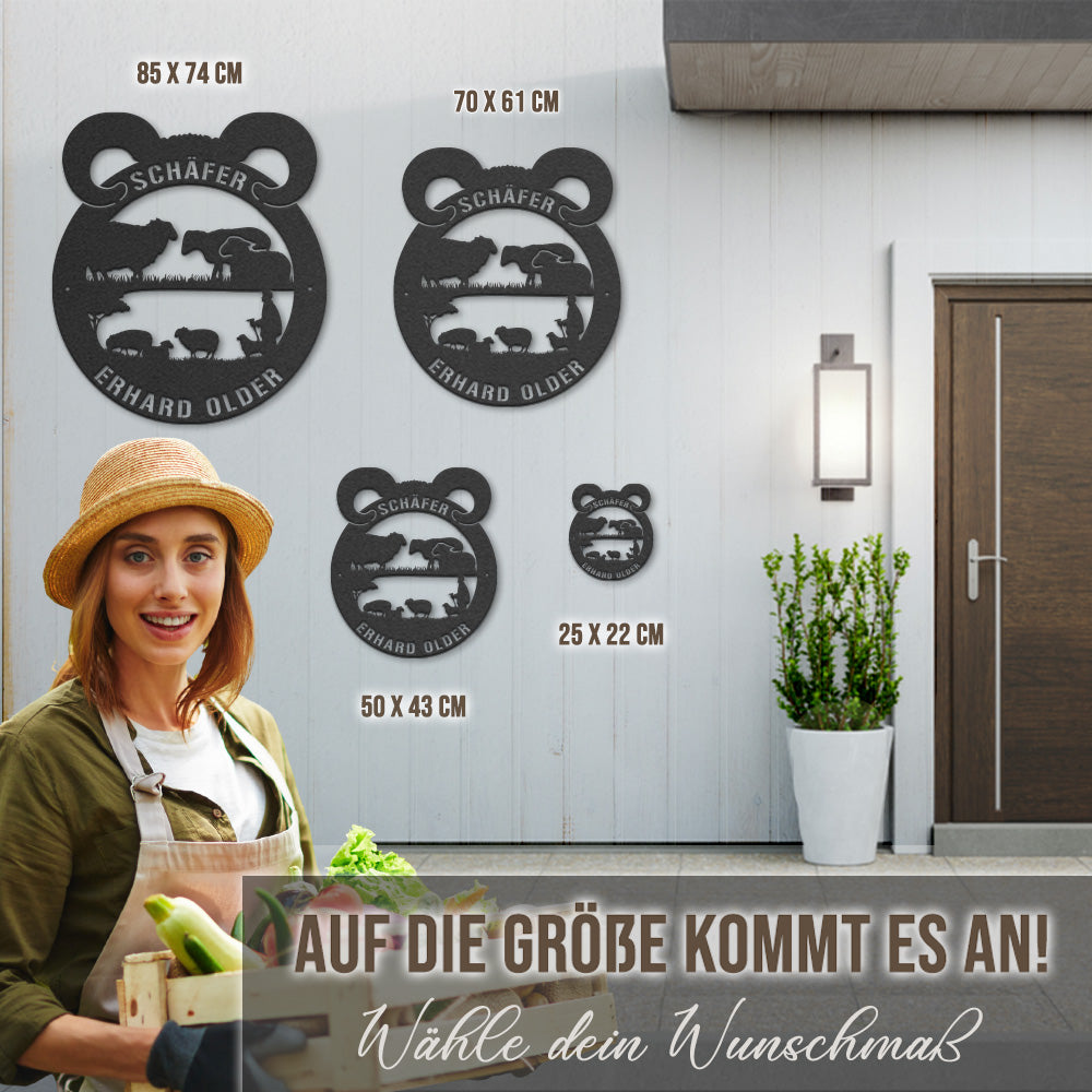 Hofschild - Schafe aus edlem Stahl (personalisierbar)