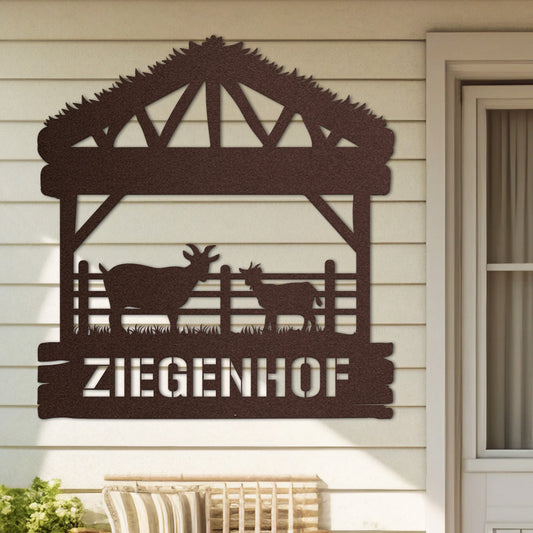 Hofschild - Ziegen aus edlem Stahl (personalisierbar)