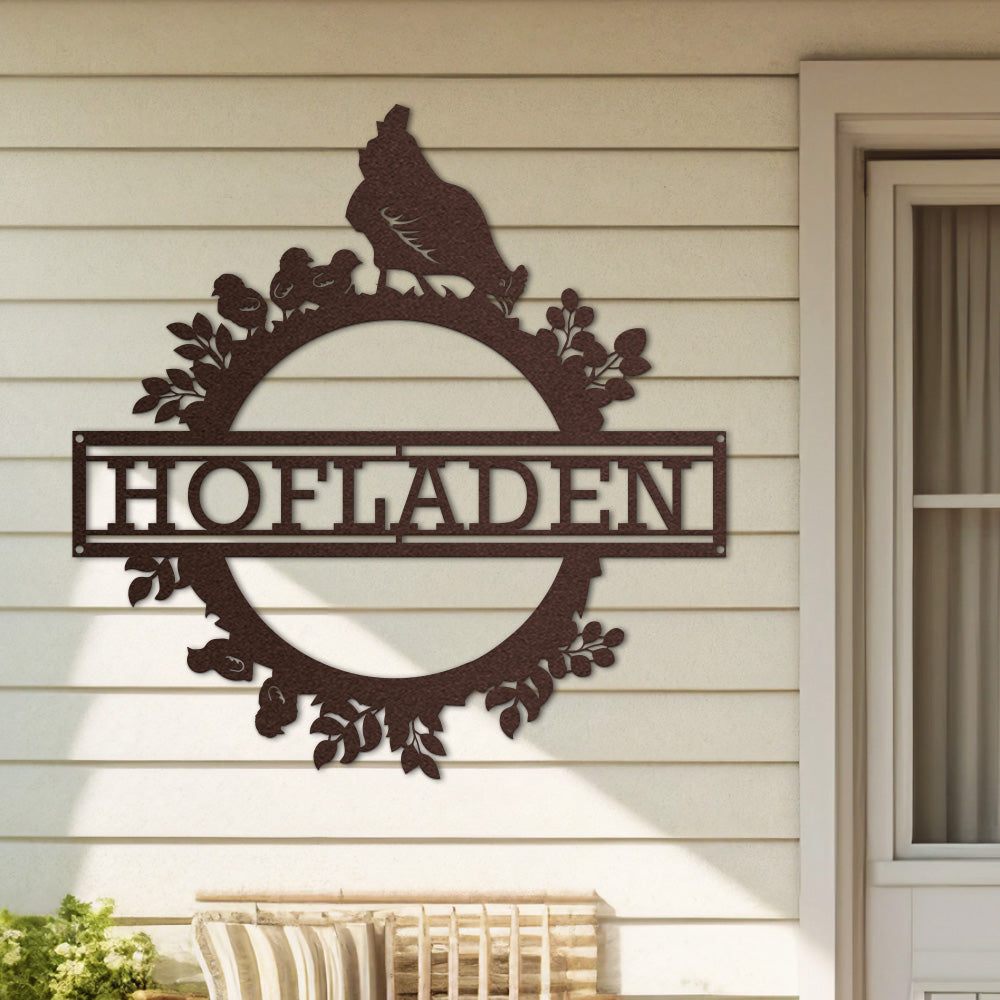 Hofschild - Hühnerkranz aus edlem Stahl (personalisierbar)