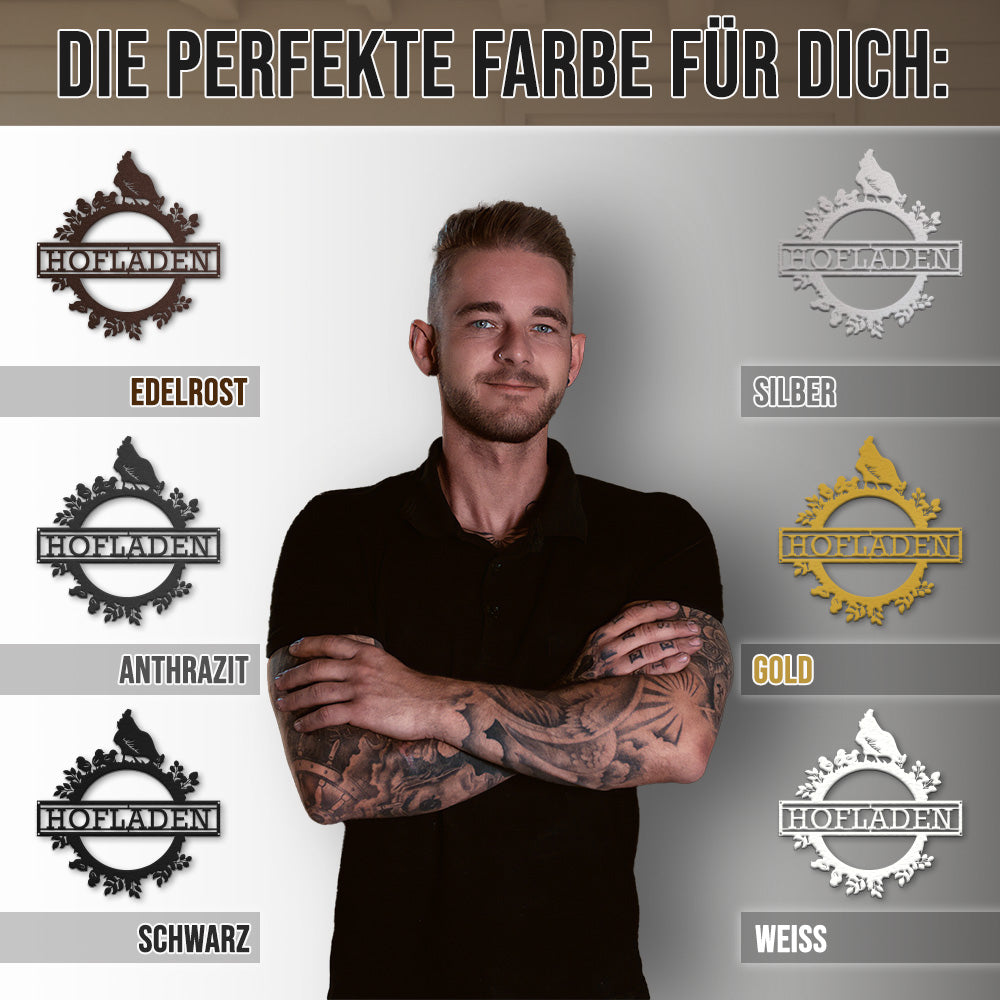 Hofschild - Hühnerkranz aus edlem Stahl (personalisierbar)