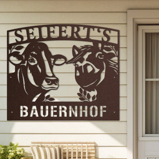 Hofschild - Kuh & Pferd aus edlem Stahl (personalisierbar)