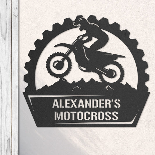 Motocross mit Wunschtext aus edlem Stahl (personalisierbar)