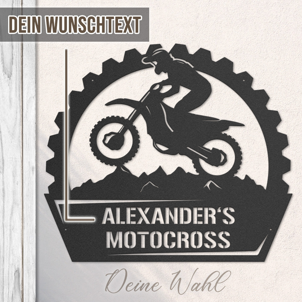 Motocross mit Wunschtext aus edlem Stahl (personalisierbar)