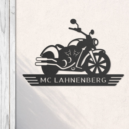 Motorrad Silhouette mit Wunschtext aus edlem Stahl (personalisierbar)