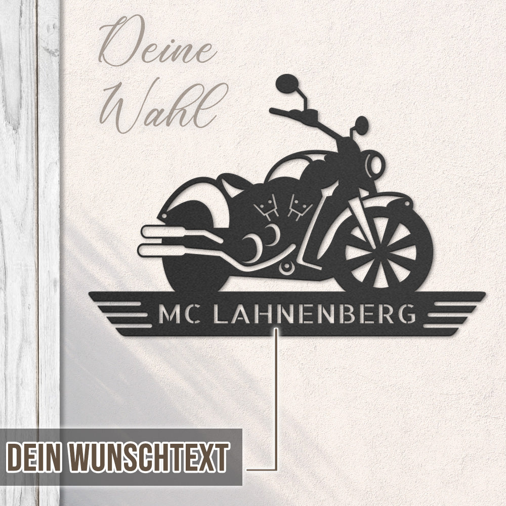 Motorrad Silhouette mit Wunschtext aus edlem Stahl (personalisierbar)