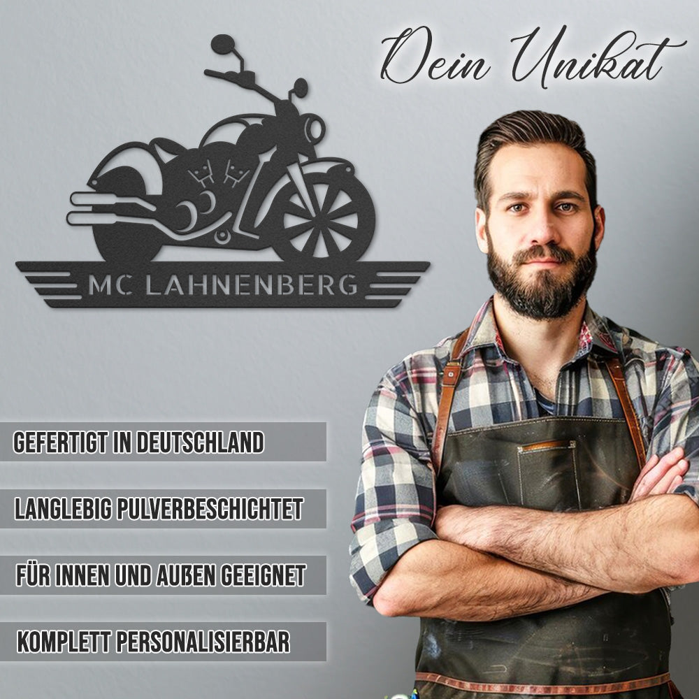 Motorrad Silhouette mit Wunschtext aus edlem Stahl (personalisierbar)
