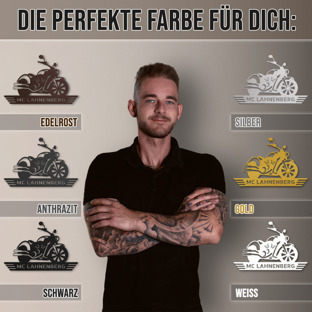 Motorrad Silhouette mit Wunschtext aus edlem Stahl (personalisierbar)