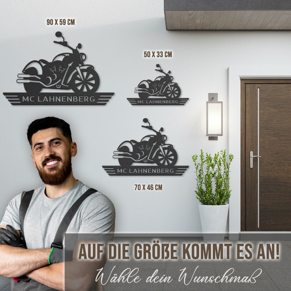 Motorrad Silhouette mit Wunschtext aus edlem Stahl (personalisierbar)