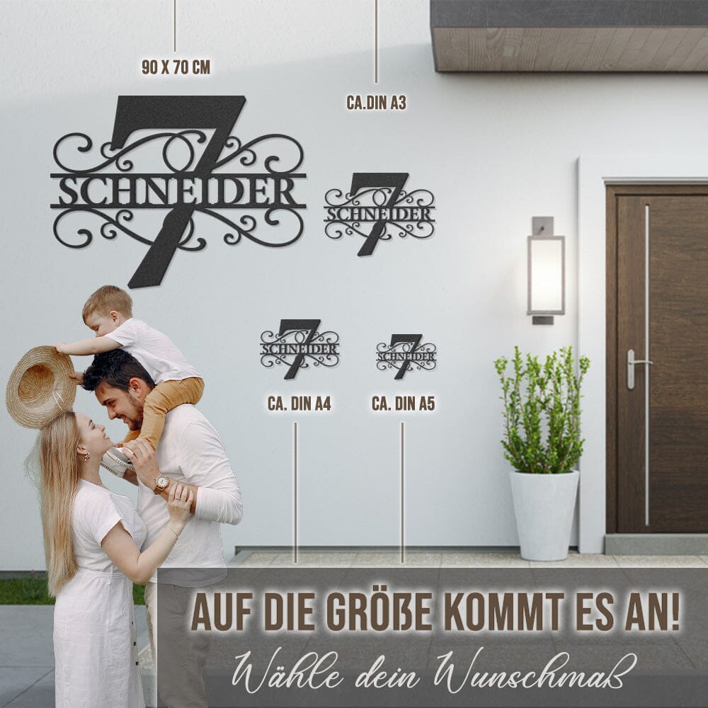 Hausnummer-Türschild Ornamental Style mit Familiennamen (personalisierbar) Hausnummer Craftbrothers