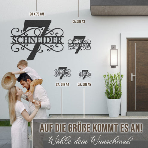 Hausnummer-Türschild Ornamental Style mit Familiennamen (personalisierbar) Hausnummer Craftbrothers
