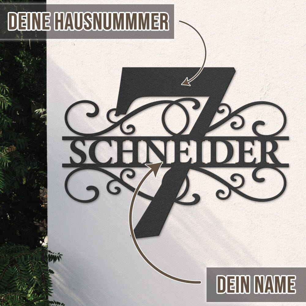 Hausnummer-Türschild Ornamental Style mit Familiennamen (personalisierbar) Hausnummer Craftbrothers