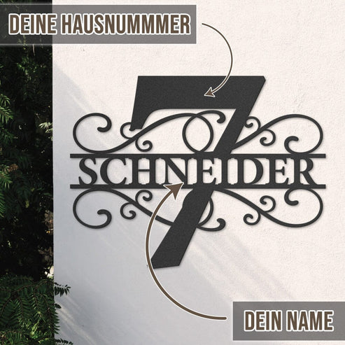 Hausnummer-Türschild Ornamental Style mit Familiennamen (personalisierbar) Hausnummer Craftbrothers