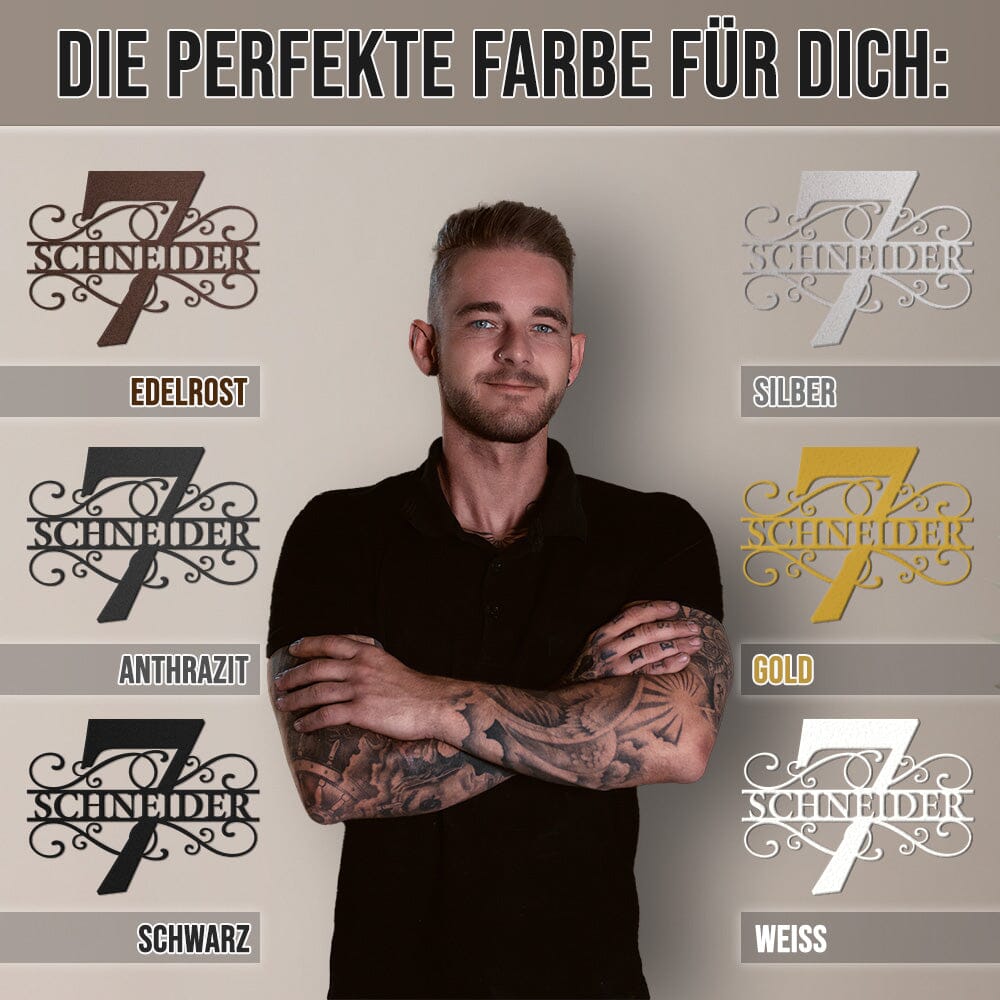 Hausnummer-Türschild Ornamental Style mit Familiennamen (personalisierbar) Hausnummer Craftbrothers