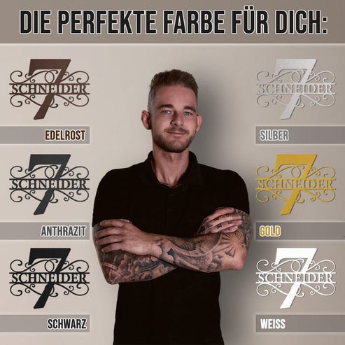 Hausnummer-Türschild Ornamental Style mit Familiennamen (personalisierbar) Hausnummer Craftbrothers