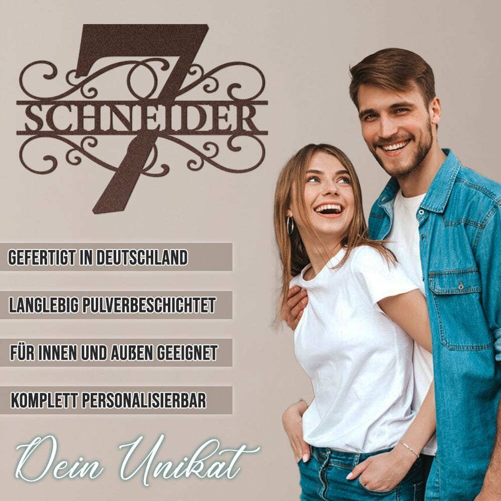 Hausnummer-Türschild Ornamental Style mit Familiennamen (personalisierbar) Hausnummer Craftbrothers