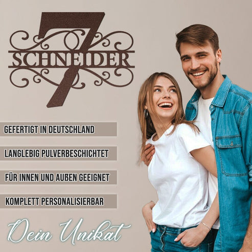 Hausnummer-Türschild Ornamental Style mit Familiennamen (personalisierbar) Hausnummer Craftbrothers