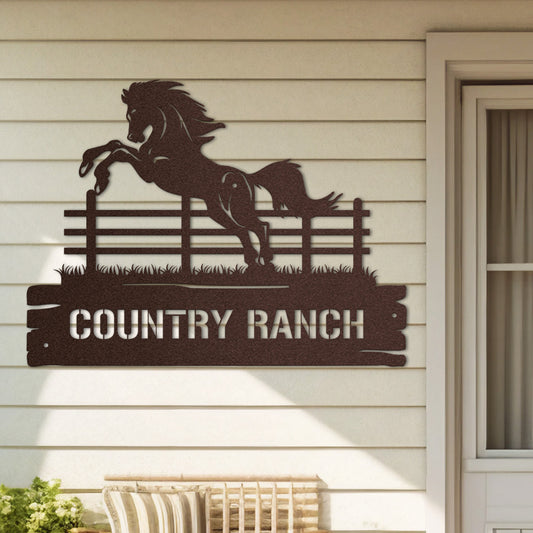 Hofschild - Pferd am Zaun aus edlem Stahl (personalisierbar)