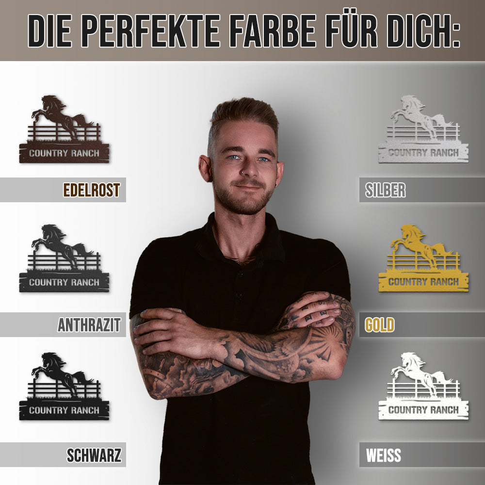 Hofschild - Pferd am Zaun aus edlem Stahl (personalisierbar)