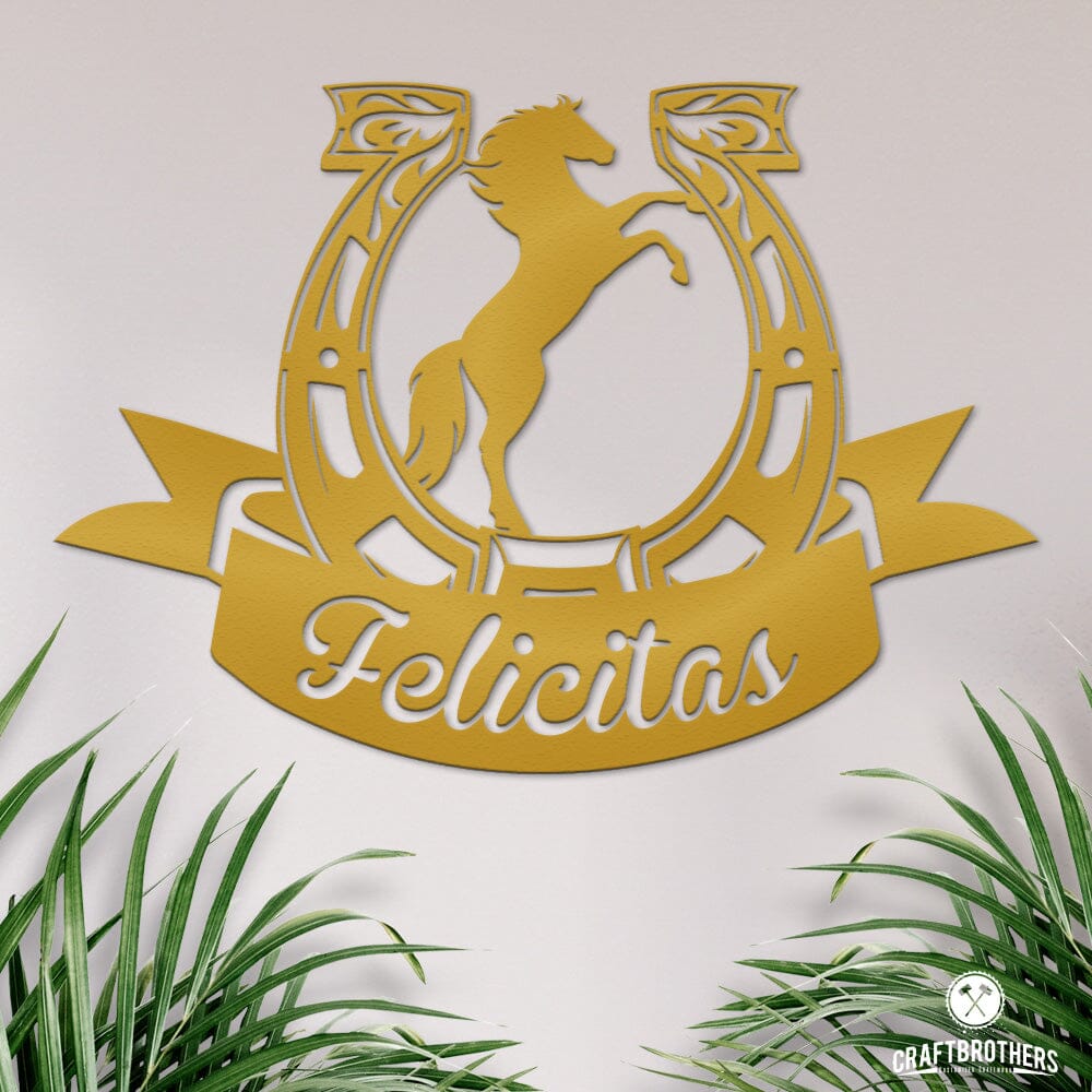 Pferdeschild "Felicitas" mit Hufeisen - personalisierbar Craftbrothers