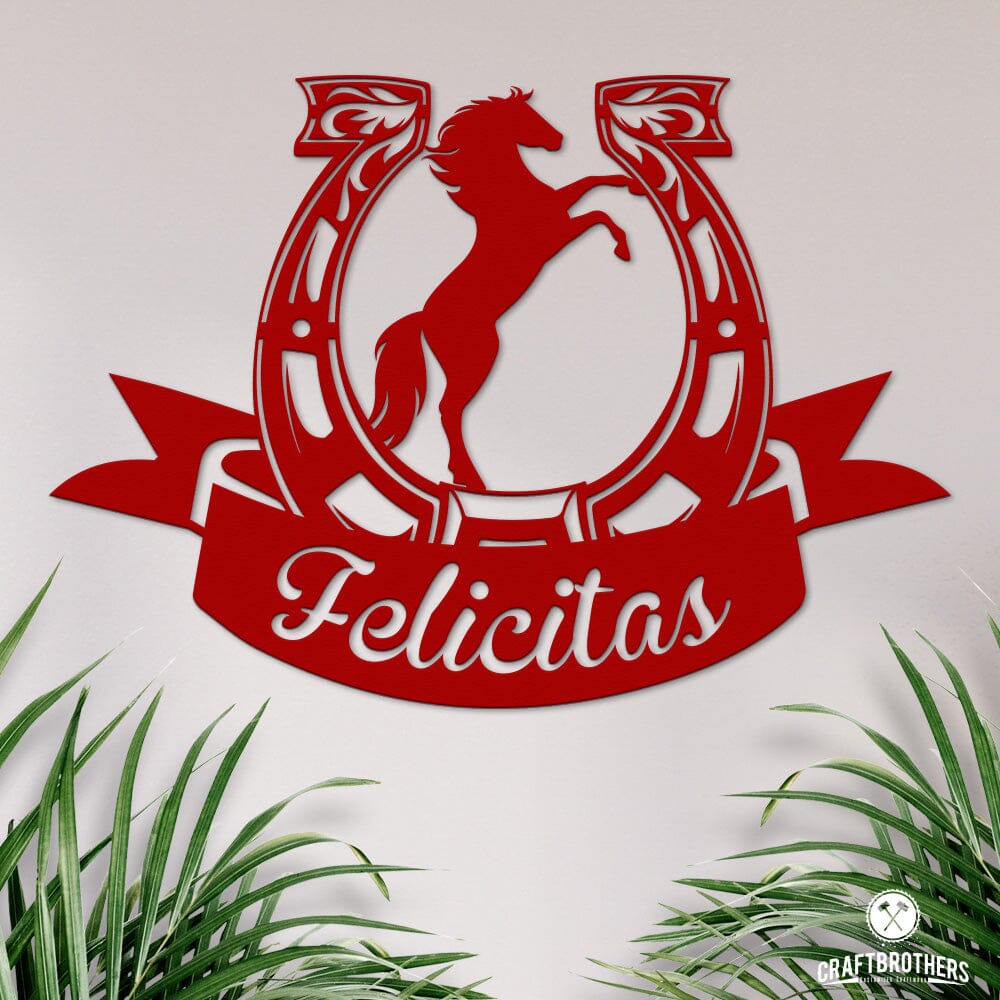 Pferdeschild "Felicitas" mit Hufeisen - personalisierbar Craftbrothers
