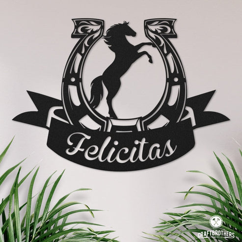 Pferdeschild "Felicitas" mit Hufeisen - personalisierbar Craftbrothers