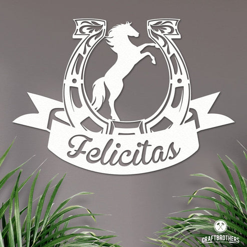 Pferdeschild "Felicitas" mit Hufeisen - personalisierbar Craftbrothers