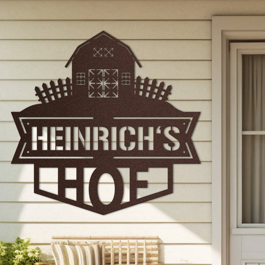 Hofschild - Scheune aus edlem Stahl (personalisierbar)