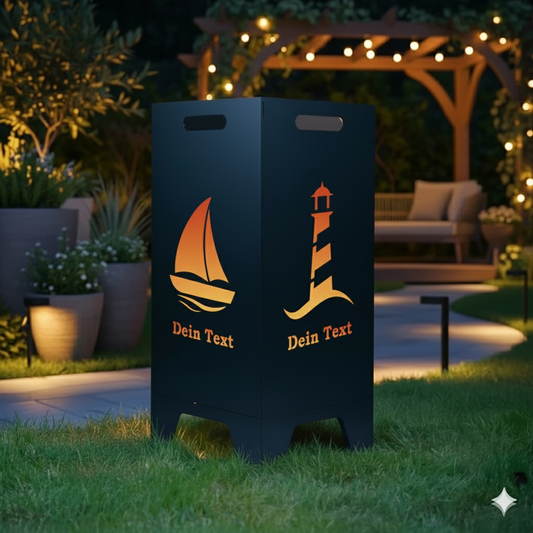 Feuertonne Leuchtturm & Segelboot aus edlem Stahl