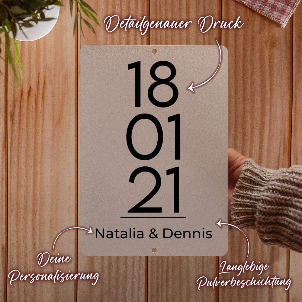 Stahltafel mit Hochzeitsdatum (personalisierbar) Tafel Craftbrothers