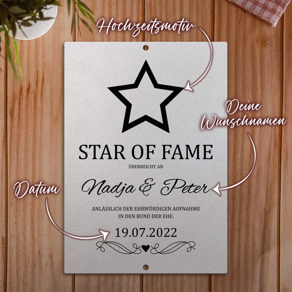 personalisierbare Tafel zur Hochzeit - Star of Fame aus edlem Stahl Tafel Craftbrothers