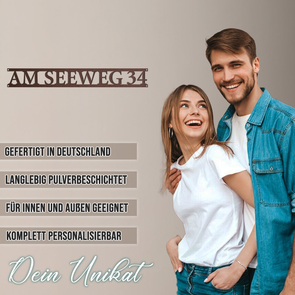Straßenname und Hausnummer aus edlem Stahl