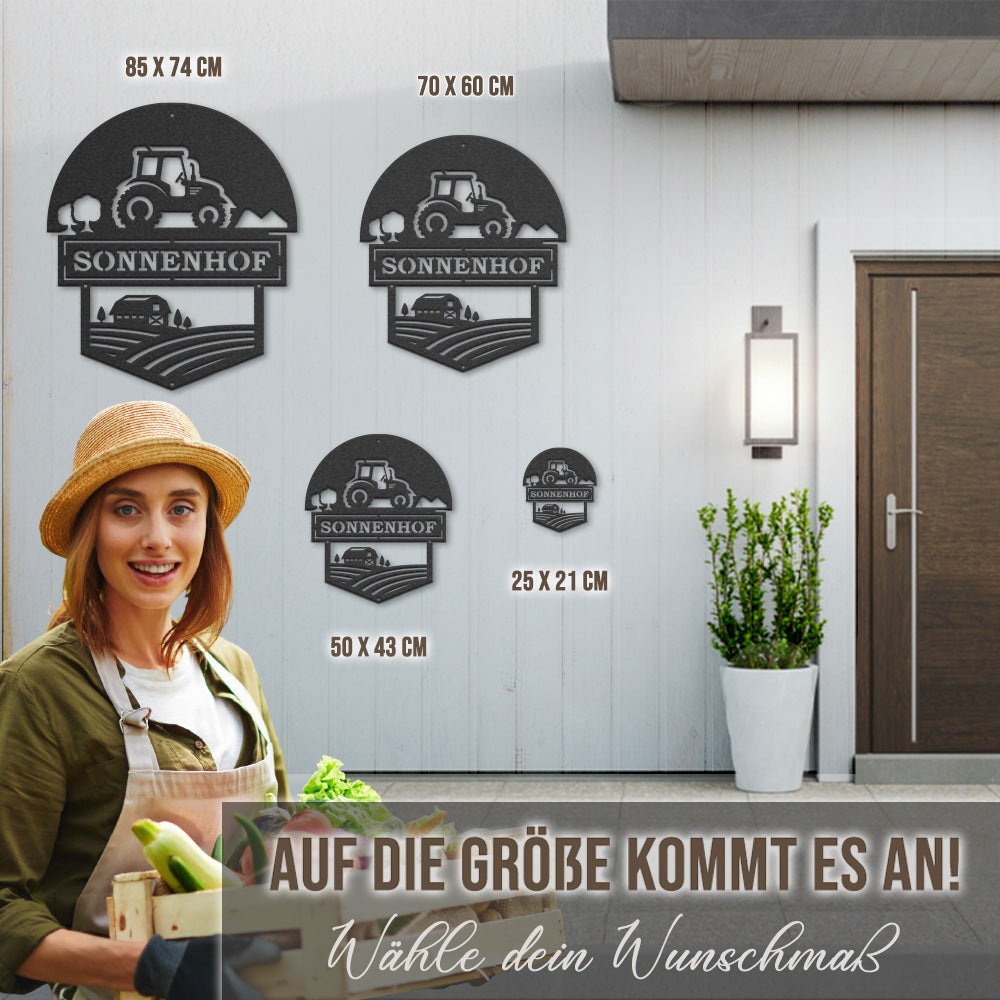 Hofschild - Traktor I aus edlem Stahl (personalisierbar)