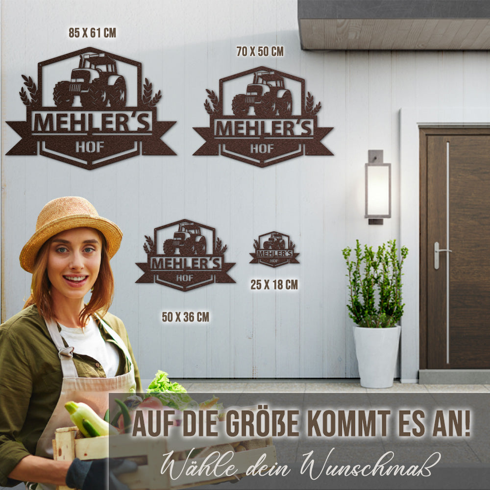 Hofschild - Traktor IV aus edlem Stahl (personalisierbar)
