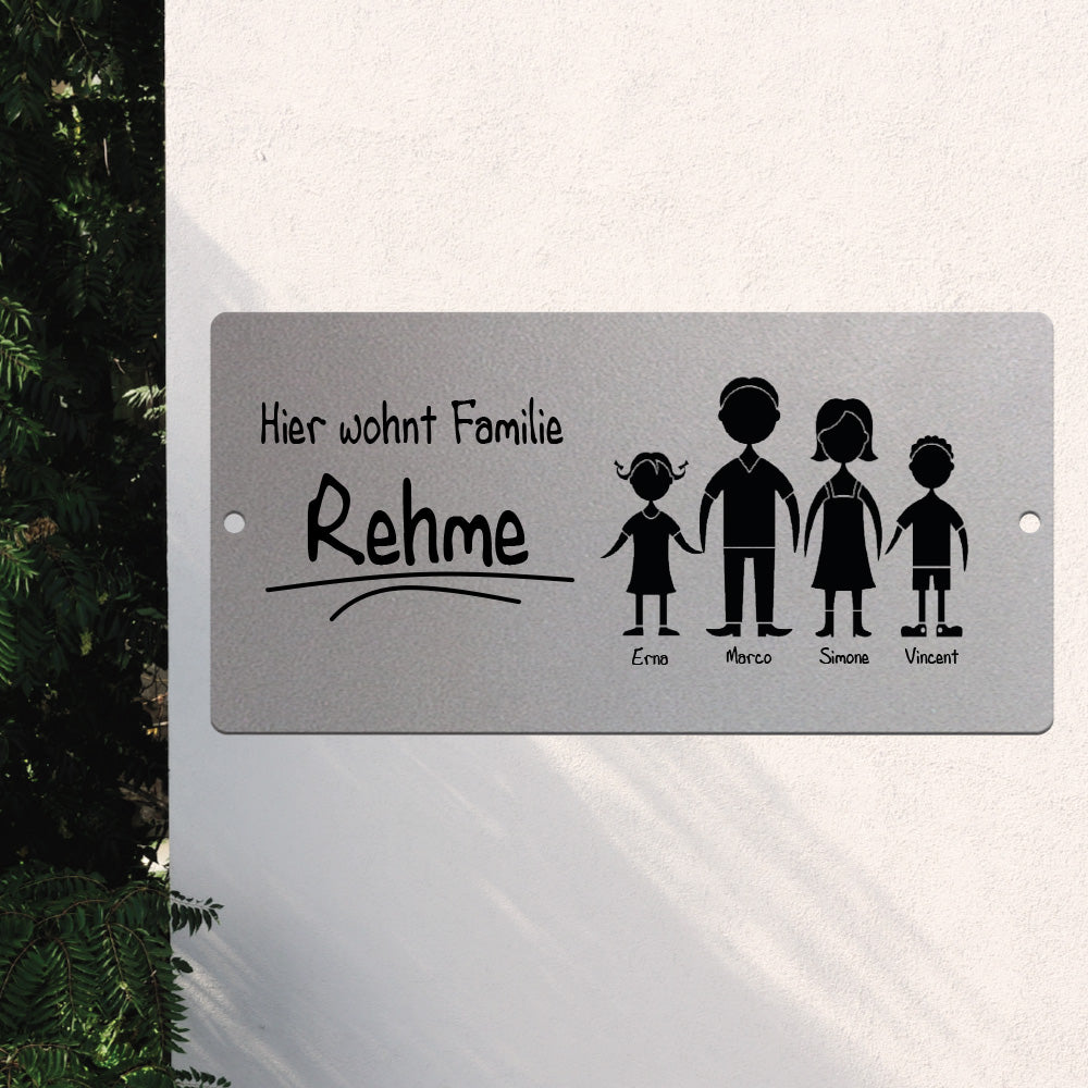 Türschild Familie - Eltern, Sohn und Tochter (personalisierbar)