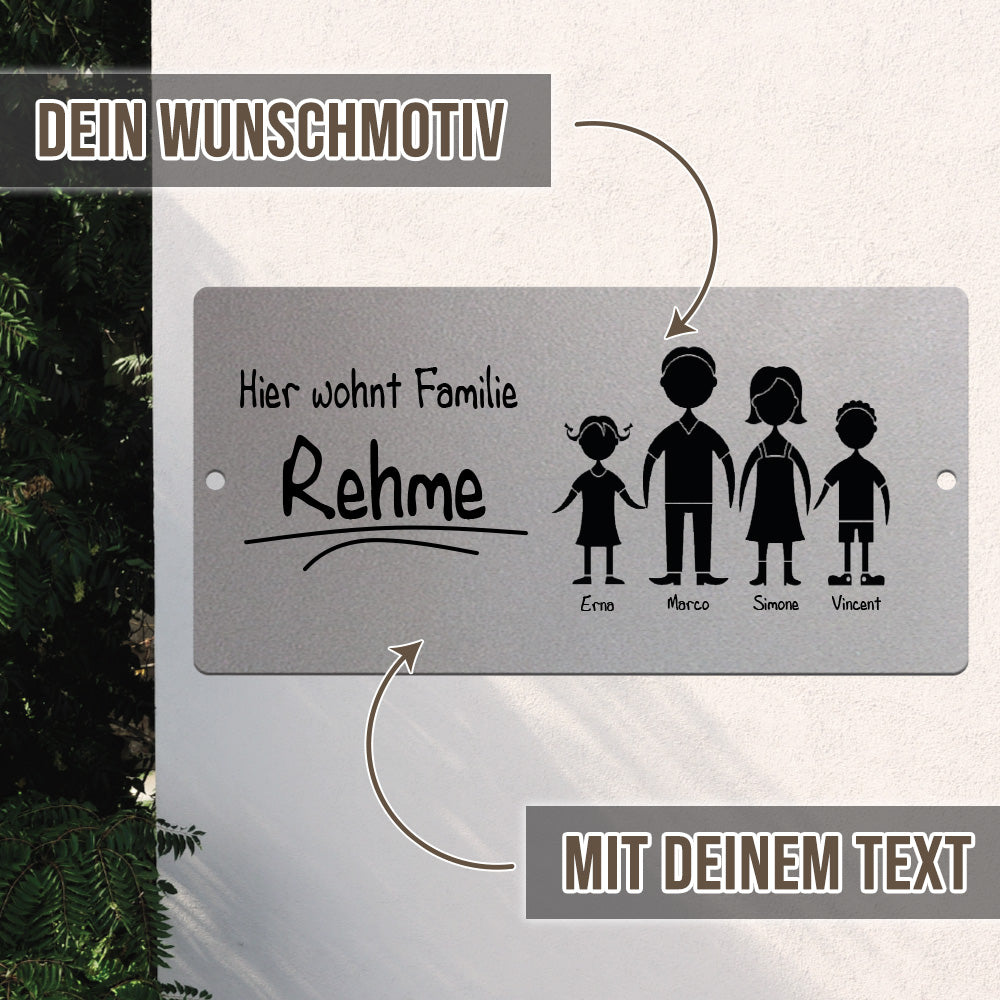 Türschild Familie - Eltern, Sohn und Tochter (personalisierbar)