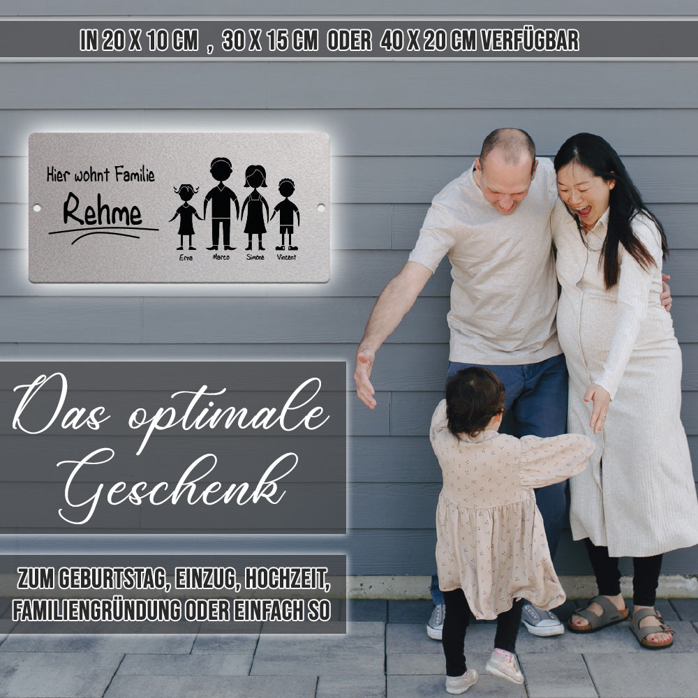 Türschild Familie - Eltern, Sohn und Tochter (personalisierbar)