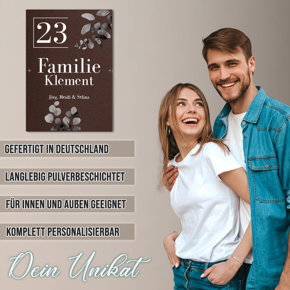 Türschild - Flower aus edlem Stahl (personalisierbar)