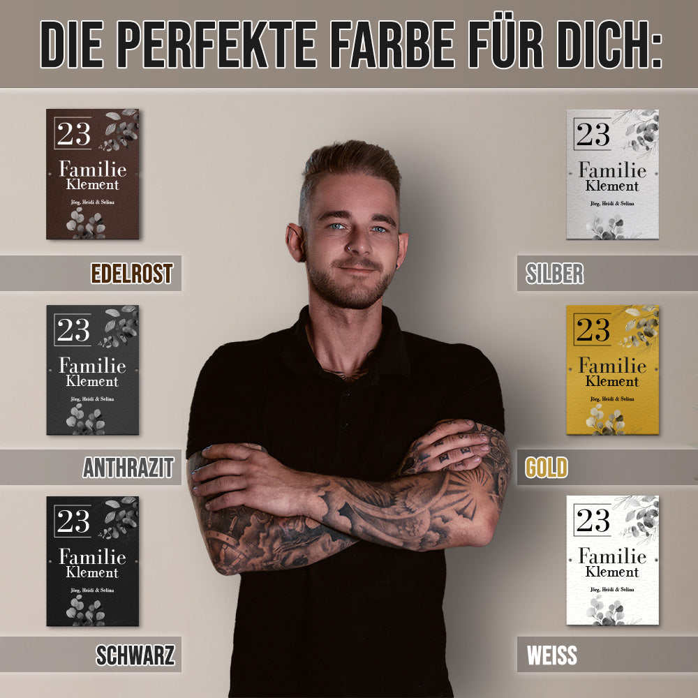 Türschild - Flower aus edlem Stahl (personalisierbar)