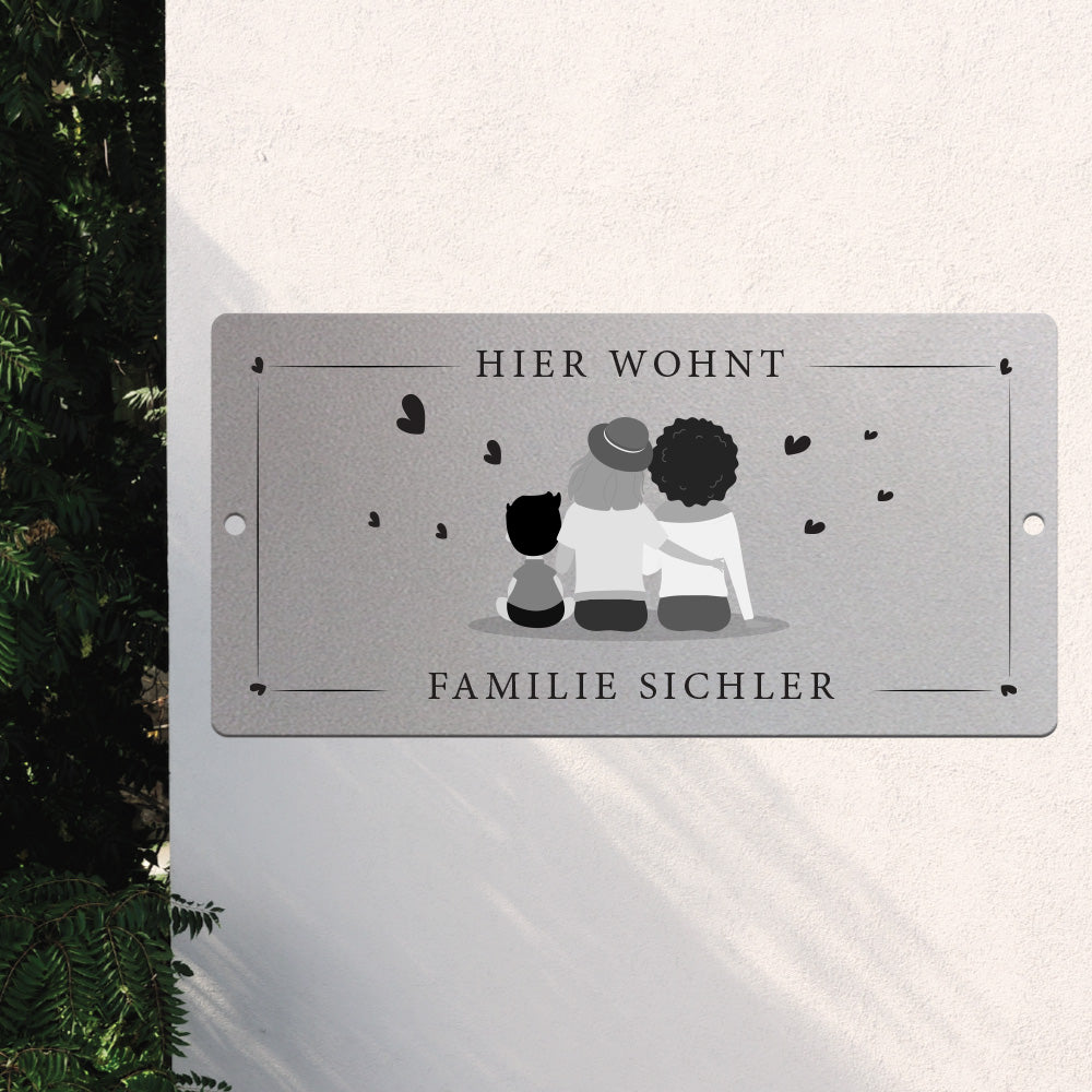 Türschild We are family - Zwei Frauen mit Sohn (personalisierbar)